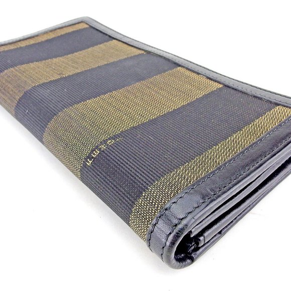 FENDI Long Wallet Pecan Beige Canvas ?~ Leather Authentic Used T9579 - Picture 2 of 8